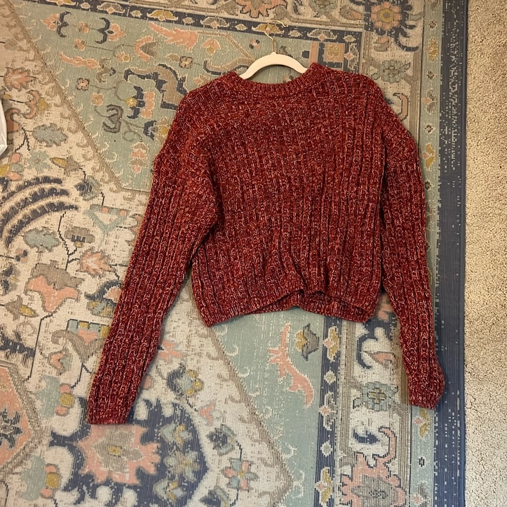 red chunky knit sweater